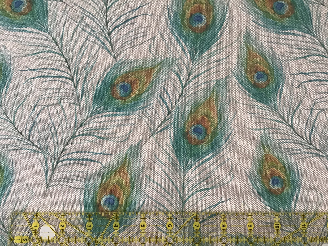 Linen Look Fabric Peacock Feathers 0.5m