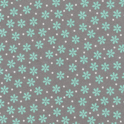 Robert Kaufman Cozy Cotton Flannel Seafoam  Flower on Grey