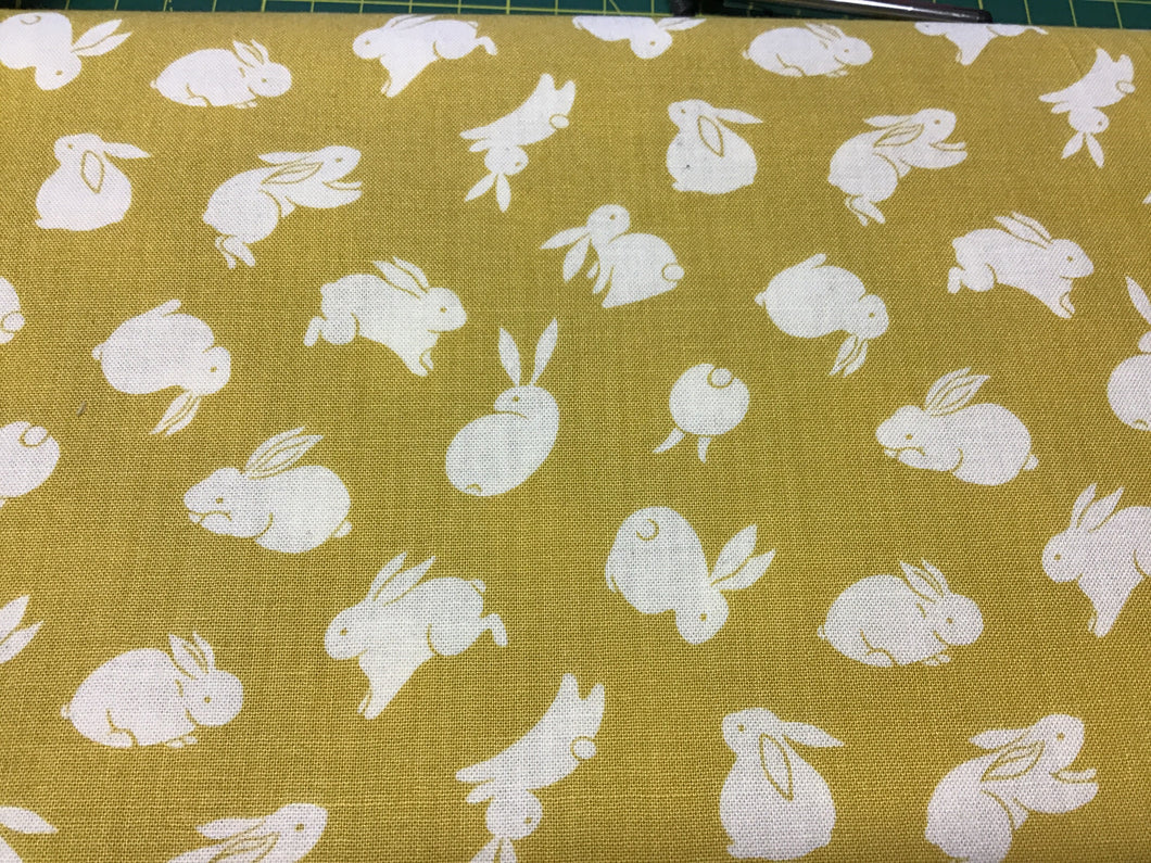 Moon Rabbit White Bunnies on Yellow