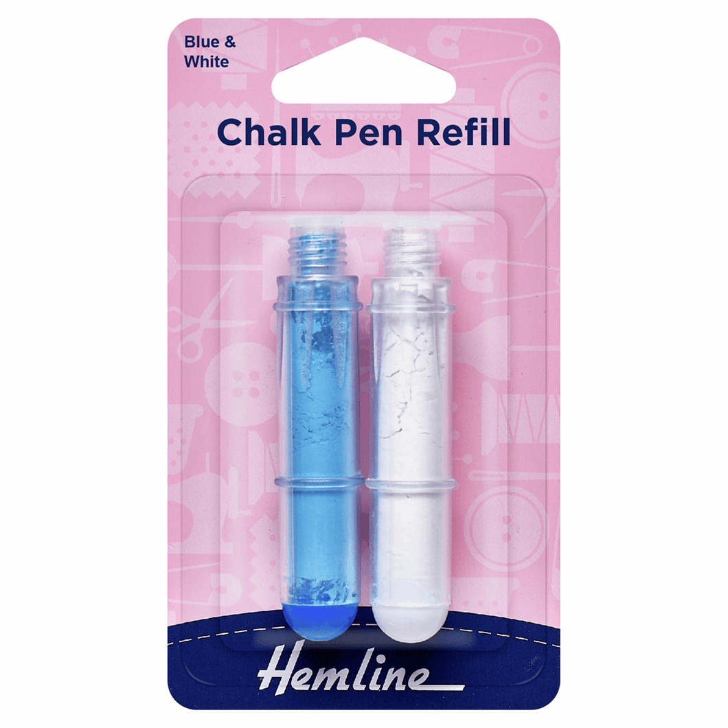 Hemline Chalk Pen Refill 2 Pack Blue & white