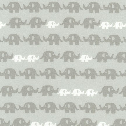Robert Kaufman Cozy Cotton Flannel Elephants on Grey