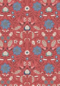 Lewis and Irene Michaelmas Little Bird Floral on Soft Red