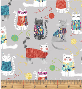 Bernatex Knit Together Cats on Grey 7871-11